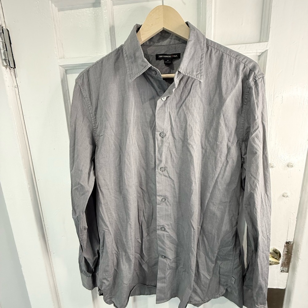 John Varvatos Light Gray Striped Shirt